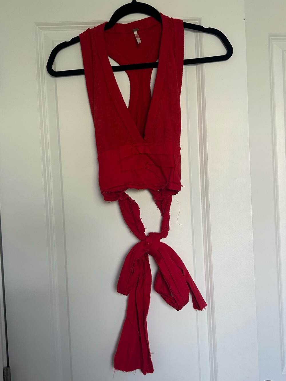 Free People Cotton Red V-Neck Tie-Front Crop Top